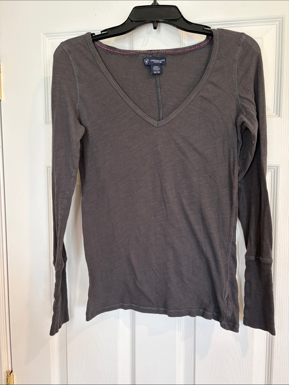 American Eagle Outfitters Charcoal V-Neck Long Sleeve Top